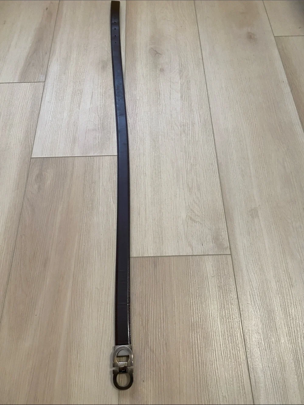 Men's Dark Brown Leather Belt with Brushed Silver Buckle
